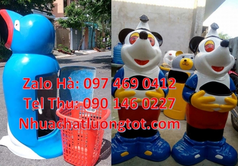 thùng rác cá chép, thùng rác gấu trúc, thùng rác chuột mickey, giá bán thùng rác thú, thùng rác th