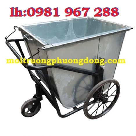 xe đẩy rác bằng tôn 500 L ,xe thu gom rác có bánh xe bằng tôn