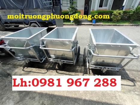 xe đẩy rác bằng tôn 500 L ,xe thu gom rác có bánh xe bằng tôn