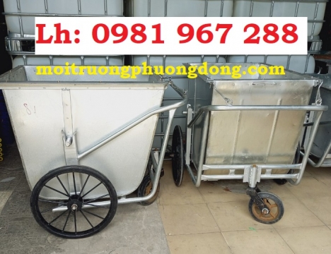 xe đẩy rác bằng tôn 500 L ,xe thu gom rác có bánh xe bằng tôn