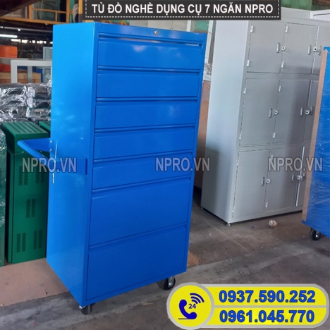 Tủ sắt đựng dụng cụ đồ nghề 7 ngăn kéo khóa, có bánh xe tiện di chuyển