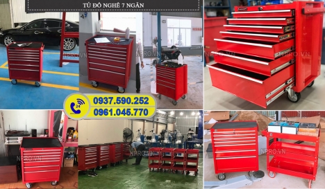 Tủ sắt đựng dụng cụ đồ nghề 7 ngăn kéo khóa, có bánh xe tiện di chuyển