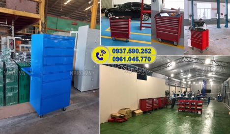 Tủ sắt đựng dụng cụ đồ nghề 7 ngăn kéo khóa, có bánh xe tiện di chuyển