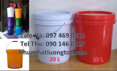 Vỏ thùng 20 lít quai nhựa, Xô nhựa 20 lít có nắp chiết rót, Lon nhựa 1l, Thùng sơn 3.8l, X