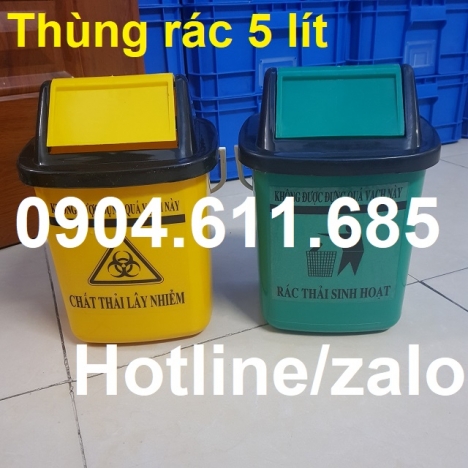 Thùng rác y tế nắp lật 5 lít, thùng rác bệnh viện 5 lít nắp lật, thùng rác xe tiêm 5 lít