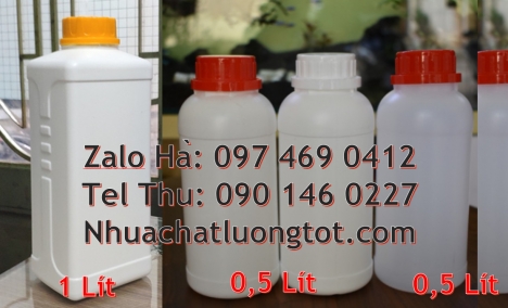 Nhận gia công chai hdpe, Chai 0.5l đựng dầu dừa, Chai 1l đựng thuốc thủy sản, Chai nhựa tròn 500 ml,