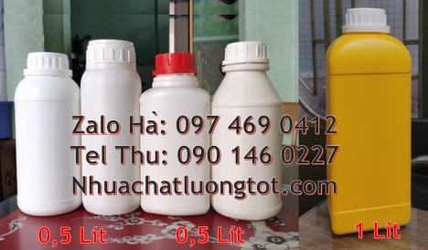 Nhận gia công chai hdpe, Chai 0.5l đựng dầu dừa, Chai 1l đựng thuốc thủy sản, Chai nhựa tròn 500 ml,