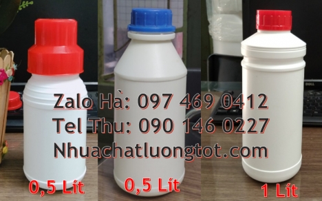 Nhận gia công chai hdpe, Chai 0.5l đựng dầu dừa, Chai 1l đựng thuốc thủy sản, Chai nhựa tròn 500 ml,