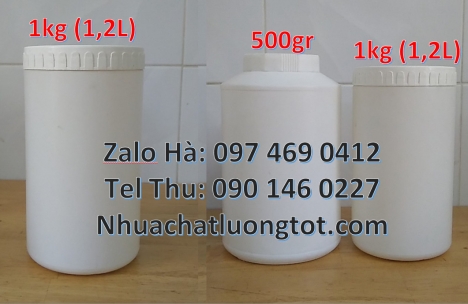 Hủ nhựa 500gr vặn tròn, Hủ nhựa 500gr. Hủ nhựa 2kg nắp garenty Hủ nhựa 1kg nắp vặn. Hũ hóa chất giá