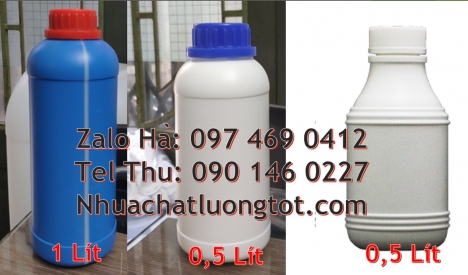 Nhận gia công chai hdpe, Chai 0.5l đựng dầu dừa, Chai 1l đựng thuốc thủy sản, Chai nhựa tròn 500 ml,