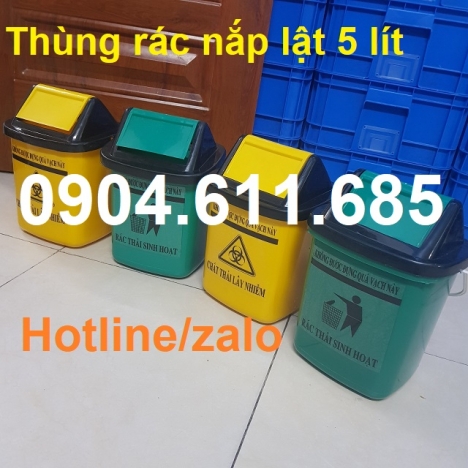 Thùng rác y tế nắp lật 5 lít, thùng rác bệnh viện 5 lít nắp lật, thùng rác xe tiêm 5 lít