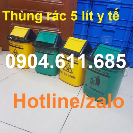 Thùng rác y tế nắp lật 5 lít, thùng rác bệnh viện 5 lít nắp lật, thùng rác xe tiêm 5 lít