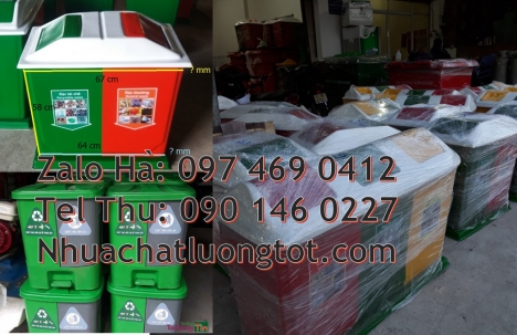 thùng phân loại rác 3 ngăn, Thùng rác 3 ngăn composite, thùng rác đạp chân 2 ngăn, sọt rác, Thùng