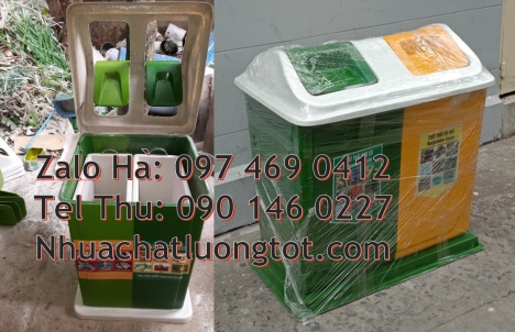 thùng phân loại rác 3 ngăn, Thùng rác 3 ngăn composite, thùng rác đạp chân 2 ngăn, sọt rác, Thùng
