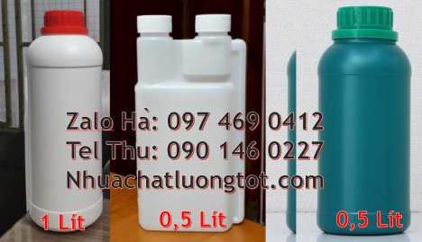 Nhận gia công chai hdpe, Chai 0.5l đựng dầu dừa, Chai 1l đựng thuốc thủy sản, Chai nhựa tròn 500 ml,