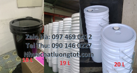 Vỏ thùng 20 lít quai nhựa, Xô nhựa 20 lít có nắp chiết rót, Lon nhựa 1l, Thùng sơn 3.8l, X