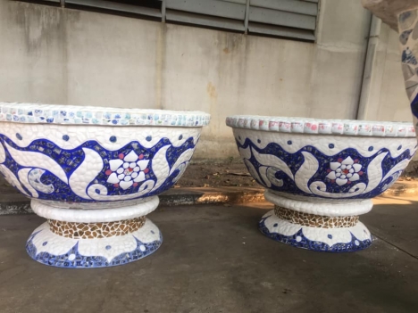 chậu hoa dán sành sứ Cơ sở chậu hoa Thế Sơn - chậu hoa dán sành sứ - chậu khảm sành - cẩn miễng sanh