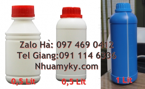 Chai 100 ml nắp vặn trong, Chai 250 ml hóa chất, Chai 1l đựng thuốc thủy sản, Chai nhựa tròn 500 ml,