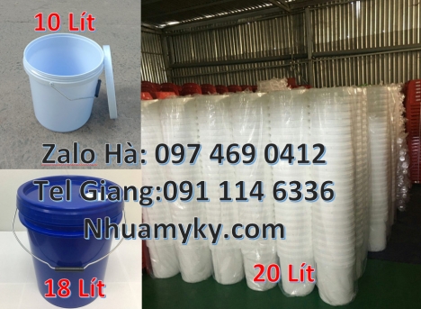 Xô nhựa giá rẻ, thùng nhựa, vỏ thùng đựng sơn nước Vỏ thùng 20 lít quai sắt, Xô nhựa nắp rót