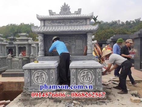 Mẫu mộ đá đôi cất giữ đựng tro hài cốt đẹp
