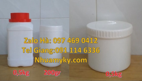 Hũ 200 g đựng phân bón, Hũ 200 g đựng muối tôm tây ninh, hũ nhựa 250 g đựng tinh bột nghệ, hũ nhựa 2