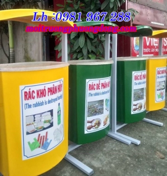 Thùng rác 2 ngăn composite,thùng rác có mái che