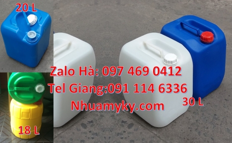 Can 20l đựng axit, can 25l đựng tinh dầu, can 30l đựng thuốc thú y, can hdpe Can 30l vuông xanh, can