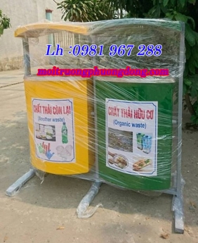 Thùng rác 2 ngăn composite,thùng rác có mái che