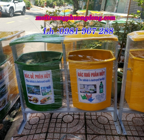 Thùng rác 2 ngăn composite,thùng rác có mái che