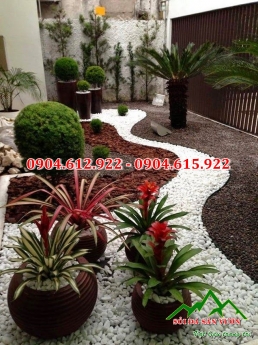 Sỏi trắng quay trang trí sân vườn tiểu cảnh - Địa chỉ bán sỏi trắng quay tại Hà Nội