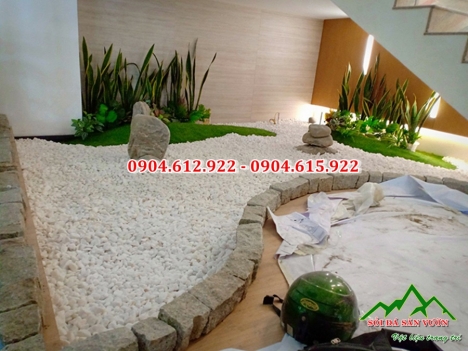 Sỏi trắng quay trang trí sân vườn tiểu cảnh - Địa chỉ bán sỏi trắng quay tại Hà Nội