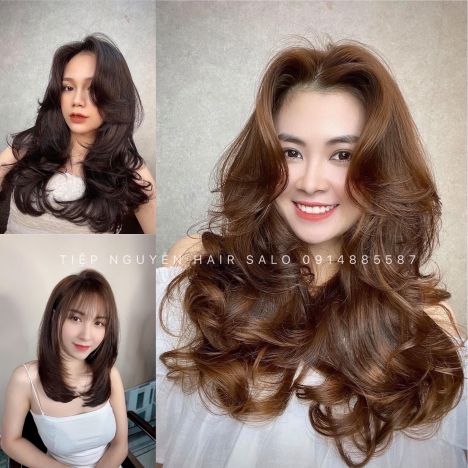 Tóc layer xoăn sóng nhẹ, tóc layer tỉa ngang vai mái bay - Tiệp Nguyễn Hải Salon