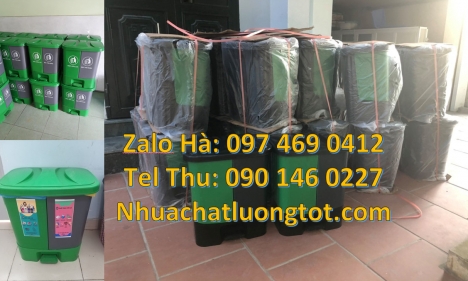Thùng rác nhựa nắp lật bộ 3, thùng phân loại rác 2 ngăn, báo giá thùng rác nhựa, thùng phân loại rác