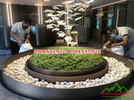 Sỏi trắng quay trang trí sân vườn tiểu cảnh - Địa chỉ bán sỏi trắng quay tại Hà Nội