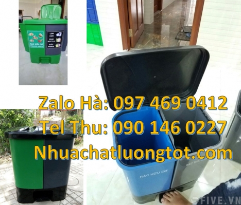 Thùng rác nhựa nắp lật bộ 3, thùng phân loại rác 2 ngăn, báo giá thùng rác nhựa, thùng phân loại rác