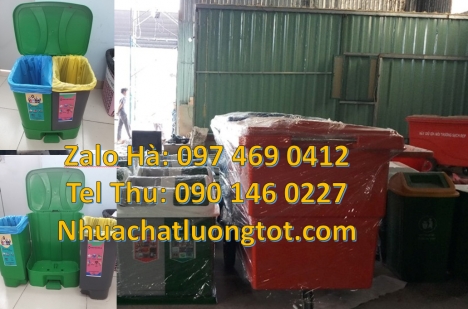 Thùng rác nhựa nắp lật bộ 3, thùng phân loại rác 2 ngăn, báo giá thùng rác nhựa, thùng phân loại rác