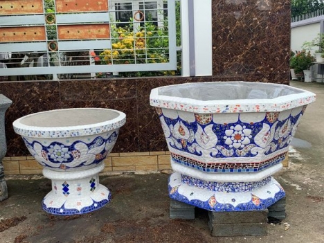 Cơ sở chậu hoa Thế Sơn - chậu hoa dán sành sứ - chậu khảm sành - cẩn miễng