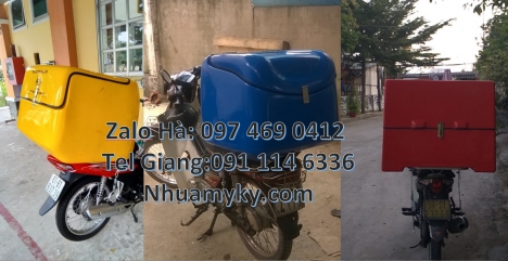 Thùng chở hàng xe máy cũ, Thùng giao hàng composite, thùng giao trà sữa chia ngăn, Giá thùng nhựa g