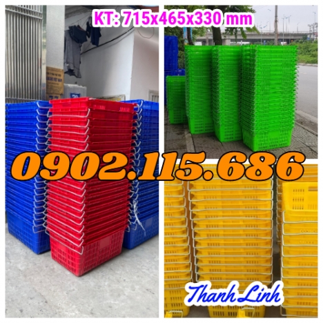 Sóng nhựa hở, sọt nhựa HS011, thùng nhựa rỗng quai sắt, sọt nhựa quai sắt, sọt nhựa đựng hàng may mặ