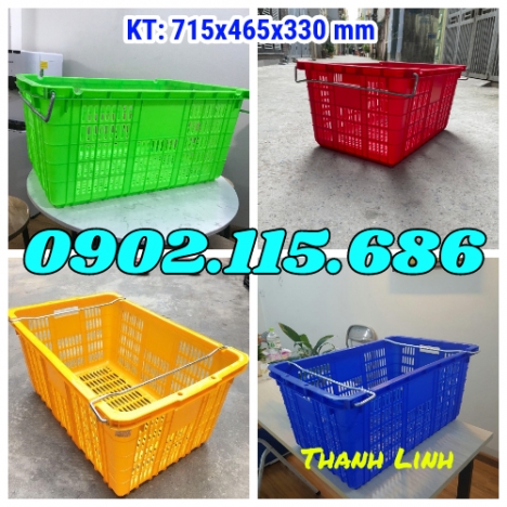 Sóng nhựa hở, sọt nhựa HS011, thùng nhựa rỗng quai sắt, sọt nhựa quai sắt, sọt nhựa đựng hàng may mặ