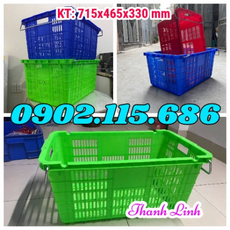Sóng nhựa hở, sọt nhựa HS011, thùng nhựa rỗng quai sắt, sọt nhựa quai sắt, sọt nhựa đựng hàng may mặ