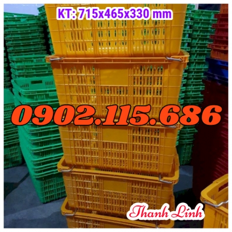 Sóng nhựa hở, sọt nhựa HS011, thùng nhựa rỗng quai sắt, sọt nhựa quai sắt, sọt nhựa đựng hàng may mặ