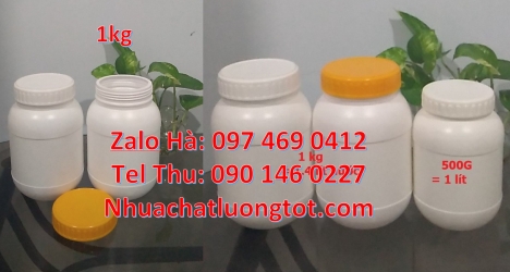 Hũ hóa chất. Lọ nhựa Hũ nhựa 1.5kg vuông, Hũ 1.2 lít, hũ 1kg vuông, Hũ vuông 0.5kg, Hũ đựng thuốc sâ