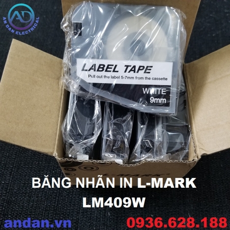 Băng nhãn in LM409W L-MARK dùng cho máy LK-320 màu Trắng 9mmx8m