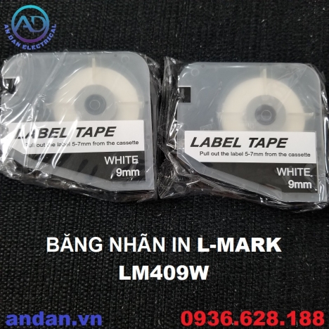 Băng nhãn in LM409W L-MARK dùng cho máy LK-320 màu Trắng 9mmx8m