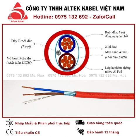 Cáp chống cháy 2x1.5 chống nhiễu 2C x 1.5mm2 Altek Kabel