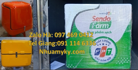 Thùng chở hàng xe máy cũ, Thùng giao hàng composite, thùng giao trà sữa chia ngăn, Giá thùng nhựa gi