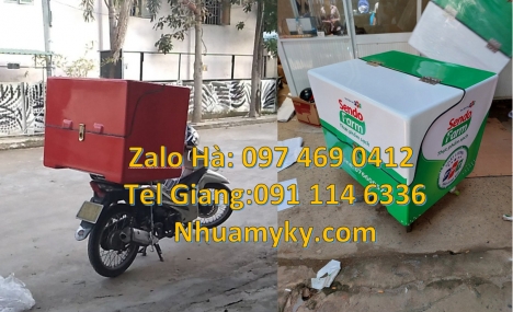 Thùng chở hàng xe máy cũ, Thùng giao hàng composite, thùng giao trà sữa chia ngăn, Giá thùng nhựa gi