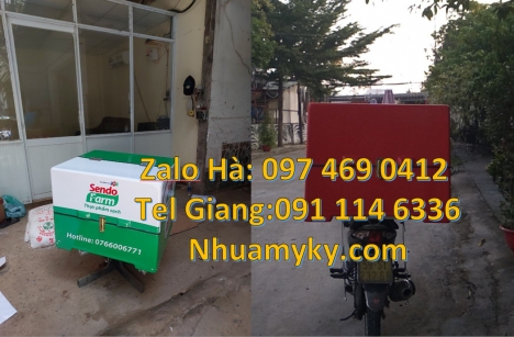 Thùng chở hàng xe máy cũ, Thùng giao hàng composite, thùng giao trà sữa chia ngăn, Giá thùng nhựa gi