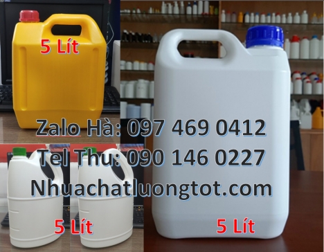 Can 1l vuông, Can 2l tròn, can 4l vòi nhấn đựng nước rửa chén, can 5l trong đựng dầu tràm, Can 10l d
